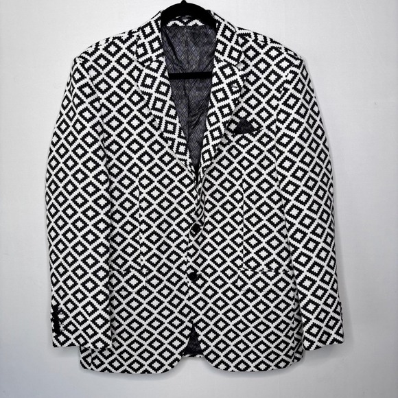 Esquela Design Co. Other - Esquela Design Cowboy Sport‎ Coat Mens 42R Black White Diamond Geometric